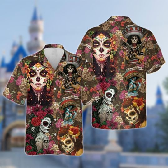 Mexican Sugar Skull Girl Halloween Hawaii Shirt, Dia De Los Muertos Hawaiian Shirt