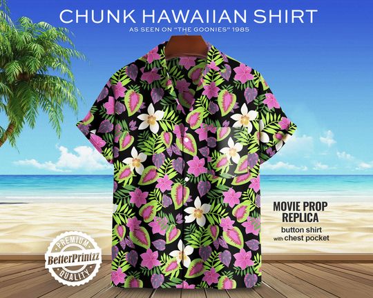 Chunk Hawaiian Shirt from The Goonies Movie, Truffle Shuffle Hawaiian Shirt,