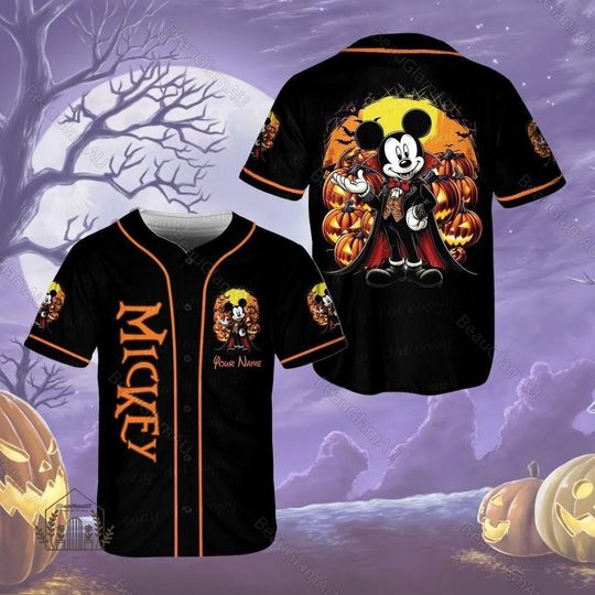 Halloween Mickey Pumpkin Baseball Jersey, Disney Halloween Shirt, Spooky Season Shirt, Cute Cartoon Shirt