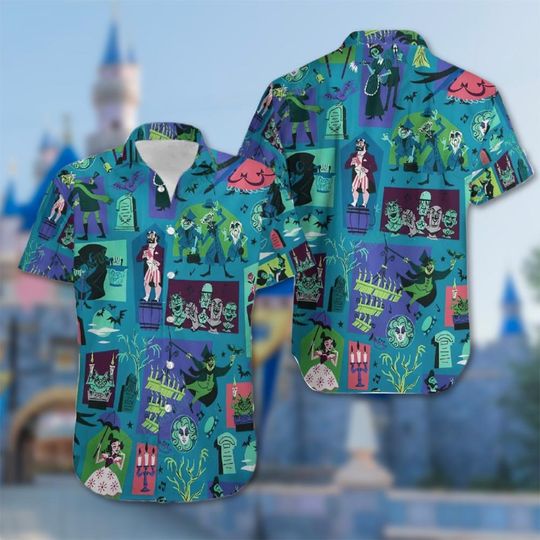 Haunted Mansion Halloween Hawaiian Shirt, Hitchhiking Ghosts Button Up Shirt