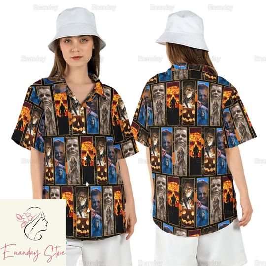 Michael Myers Hawaiian Shirt, Vintage Halloween Shirt, Halloween Pumpkin Shirt