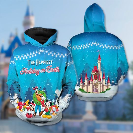 Mouse And Friends Santa Hoodie, Mickey Mouse 3D Adult Hoodie, Mickey Characters All Over Print Shirt, Mickey Hoodie Gift