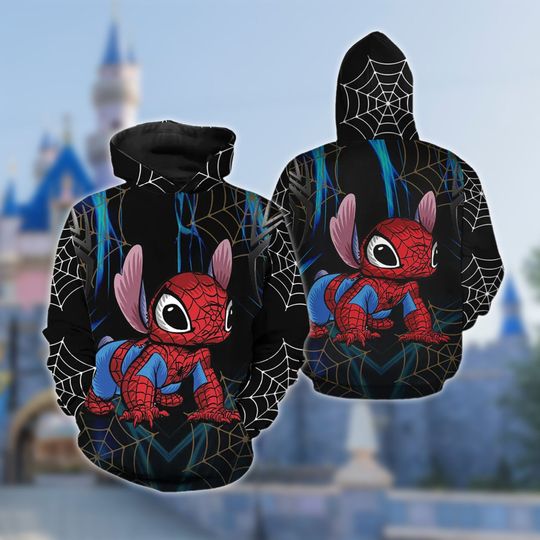 Personalized Spiderman Stitch And Lilo Mash Up Hoodie, Lilo & Stich 3D Adult  Hoodie, Stitch Spiderman Mash Up All Over Print Shirt