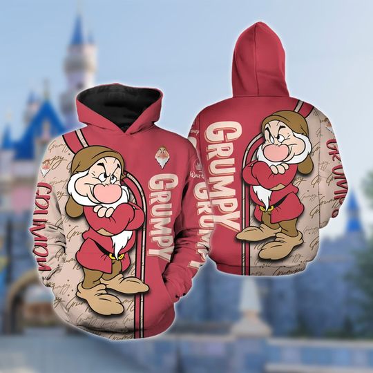 Personalized Grumpy Dwarf Hoodie, Snow White And The Seven Dwarfs 3D Adult Hoodie, Grumpy Dwarf All Over Print Shirt