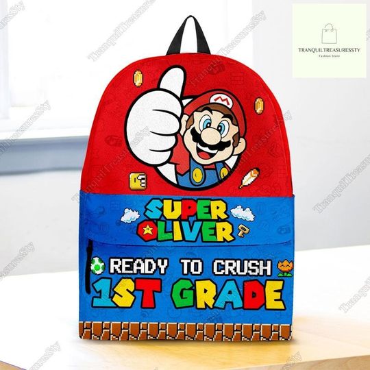Custom Super Mario Backpack, Super Mario Front Zip Student Backpack, Game Backpack, Back To School Backpack, Back To School Day Gifts