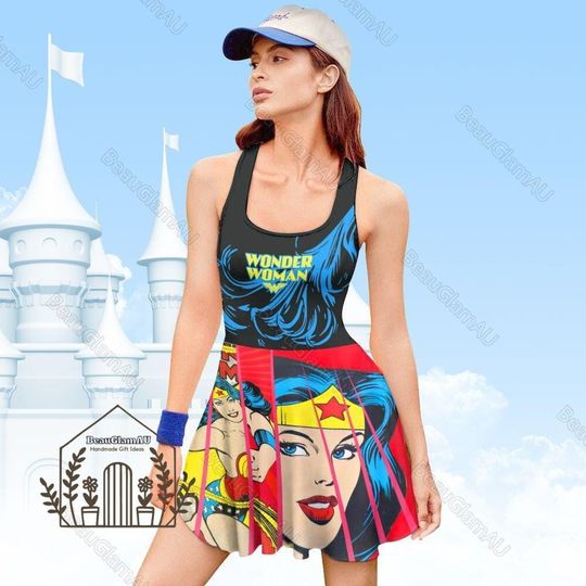 Halloween Wonder Woman Costume Cosplay Skater Dress, Superhero Dress, DC Comic Dress, Wonder Woman Fan Gift, Gift For Her
