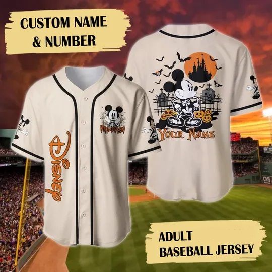 Personalized Mickey Mouse Halloween Baseball Jersey, Mickey Skeleton Horror Jersey Shirt