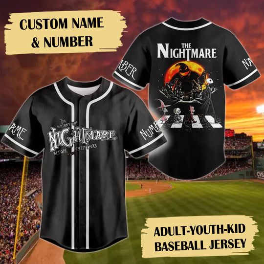 Personalized Halloween Baseball Jersey, Jack Skellington Oggie Boogie Baseball Shirt, Nightmare Before Christmas Jersey Team, Custom Name