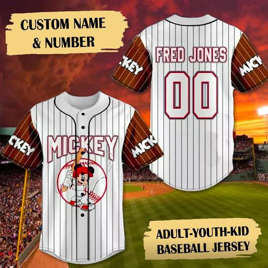 Personalized Mickey Mouse Baseball Jersey, Custom Name Mickey Baseball Hitter Jersey Team, Magic Kingdom Shirt, Gift For Sport Love