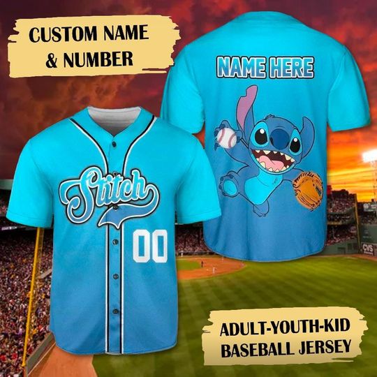 Custom Stitch Baseball Jersey, Alien Blue Dog Team Basketball Jersey, Animated Stitch Birthday Gift For Kid, Magic Kingdom Family Outfit