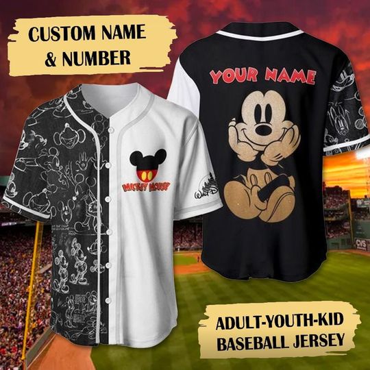 Custom Mickey Mouse Baseball Jersey, Retro Mickey Baseball Shirt, Mouse Cartoon Baseball Jersey, Magic World Movie Jersey Gift