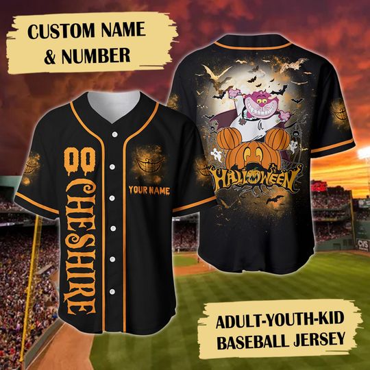 Cheshire Halloween Baseball Jersey, Custom Name Baseball Jersey, The Aristocats Shirt, Cheshire Cat Gift, Cat Shirt, Cheshire Jersey Shirt