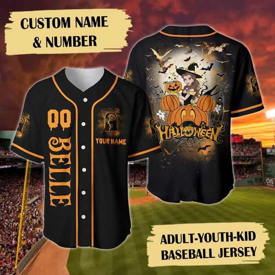 Belle Princess Halloween Baseball Jersey, Custom Name Baseball Jersey, Beauty And The Beast Movie Gift, Belle Princess Jersey Shirt