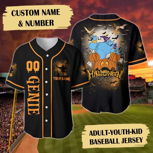 Genie Halloween Baseball Jersey, Custom Name Baseball Jersey, Aladdin Movie Shirt, Genie Halloween Gift, Genie Shirt, Genie Jersey Shirt