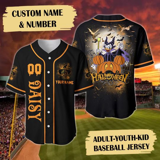 Daisy Maleficent Villain Halloween Baseball Jersey, Custom Name Baseball Jersey, Daisy Jersey Sport Tee, Daisy Shirt, Cartoon Jersey