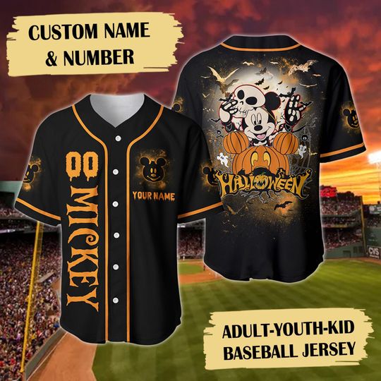 Mickey Halloween Baseball Jersey, Custom Name Baseball Jersey, Mickey Mouse Movie Shirt, Mickey Gift, Mickey Shirt, Mouse Jersey Shirt
