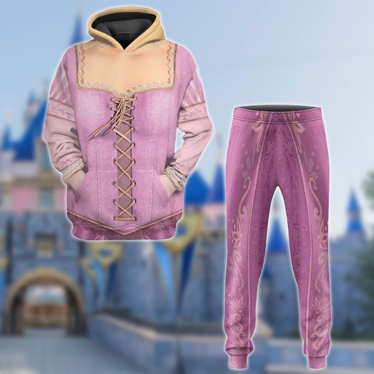 Rapunzel Halloween Costume Hoodie Joggers Sets, Tangled Princess Cosplay Costume , Cartoon Movie Costume 3D Hoodie Joggers Sets, All Over Print Outfit