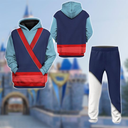Mulan Halloween Costume 3D Hoodie Joggers Sets, Mulan Princess Cosplay Costume Hoodie , Cartoon Movie Costume 3D Hoodie , All Over Print Outfit