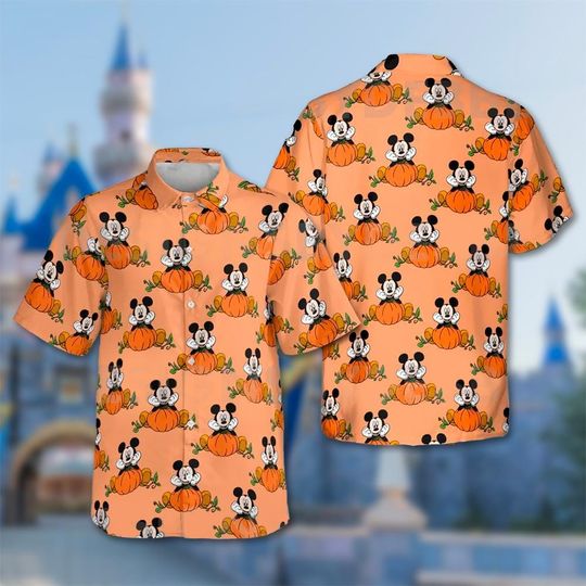 Mickey Mouse Pumpkin Hawaii Shirt, Mickey Mouse Halloween Hawaiian Shirt, Halloween Horror Button Up Shirt, Magic Kingdom Gift