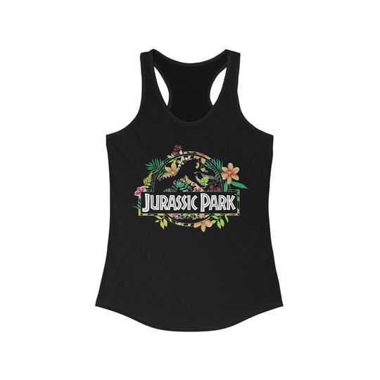 Jurassic Park Floral Tropical Fossil Logo Graphic Women's Ideal Racerback Tank