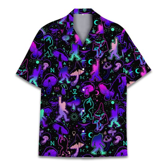Bigfoot And Mushroom Hawaiian Shirt Men Women, Psychedelic Mushroom Hawaiian Shirt