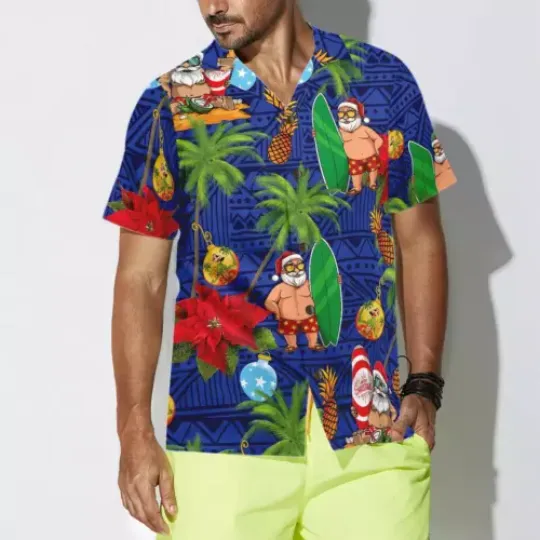 Merry Christmas Santa Claus Surf Hawaiian Shirt, Pineapple Hawaiian Shirt