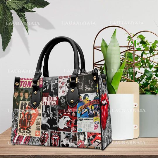 Rolling Stones Leather Bag Handbag, Rolling Stones Lover's Handbag, Rolling Stones Handbag,Custom Leather Bag,Woman Handbag