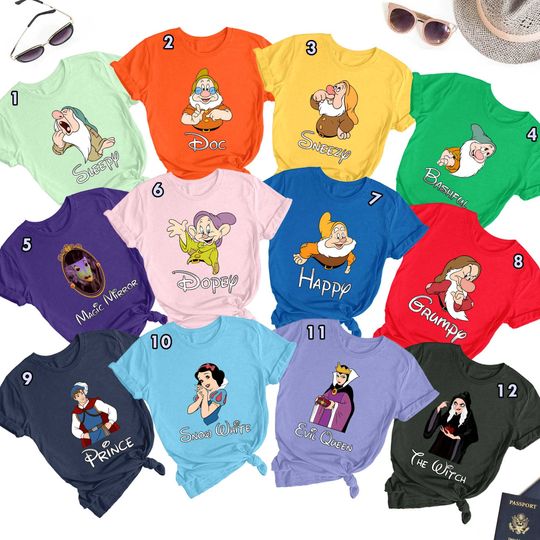 Fairy Tale Princess Halloween Costume Shirts, Dwarf Family Group Matching Cosplay Shirt, Halloween Costume For Family Group T Shirt