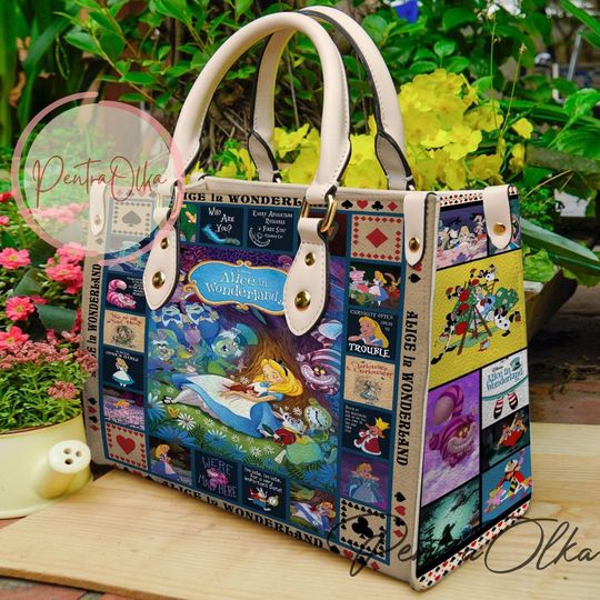 Alice in Wonderland Leather Handbag, Alice in Wonderland Handbag, Shoulder Bag, Crossbody Bag, Top Handle Bag