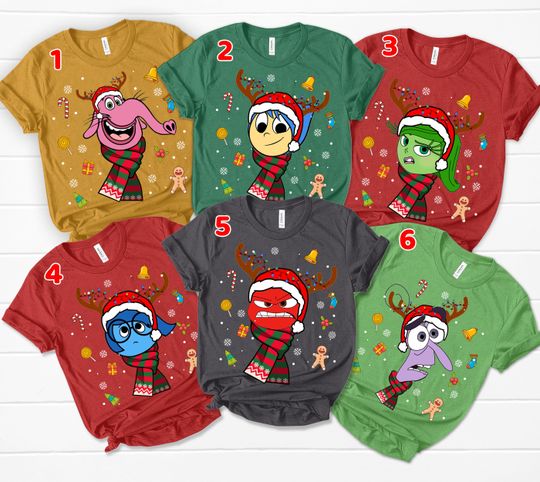 Disney Inside Out Christmas Costume T-Shirt, Custom Disney Family Christmas Matching Shirt, Disgust Joy Bing Bong Fear Sadness X-mas Shirt