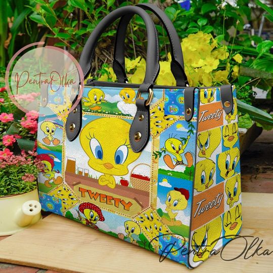 Tweety Bird Leather Handbag, Tweety Bird Handbag, Shoulder Bag, Crossbody Bag, Top Handle Bag