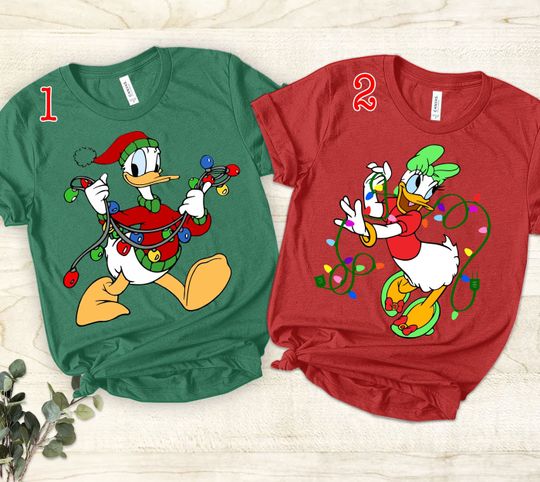 Disney Donald and Daisy Duck Christmas Couple Matching T-Shirt, Mickey and Friends Tee, Mickey's Very Merry, Daisy Donald Light Couple Shirt