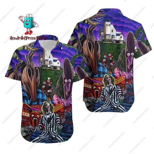 Halloween Beetlejuice Hawaiian Shirt, Vintage Horror Halloween Hawaiian Shirt