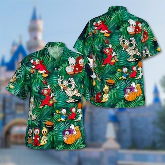 Tropical Donald Duck Halloween Hawaii Shirt, Huey Dewey and Louie Hawaiian Shirt