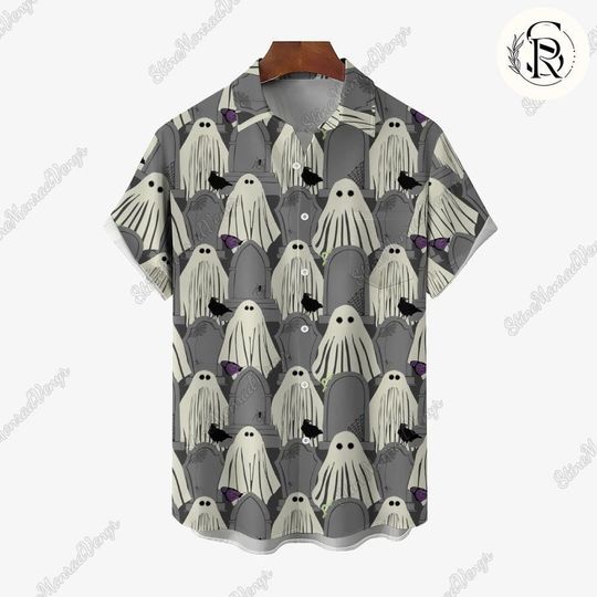 Ghost Halloween Hawaii Shirt, Ghost Casual Short Sleeve Shirt, Spooky Season Button Shirt