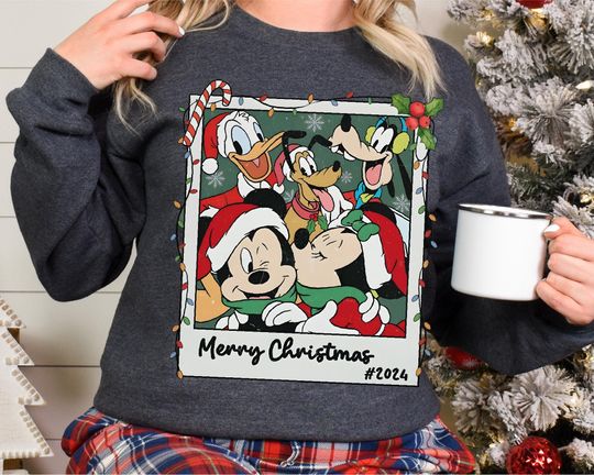 Disney Mickey Friends Christmas Shirt, Santa Hat Merry Christmas Sweatshirt, Disneyland Xmas Holiday T-Shirt, Disney Christmas Lights Shirt