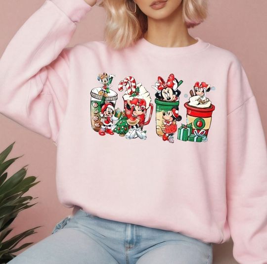 Minnie Mickey Mouse | Disney Christmas Shirt Coffee | Cute Xmas Drinks | Festive Adult Sweatshirt All Sizes Gift Present