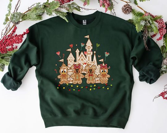Mickey and Friends Christmas Sweatshirt, Mickey Gingerbread Sweatshirt, Minnie Gingerbread Shirt, Kingdom Castle Xmas Shirt