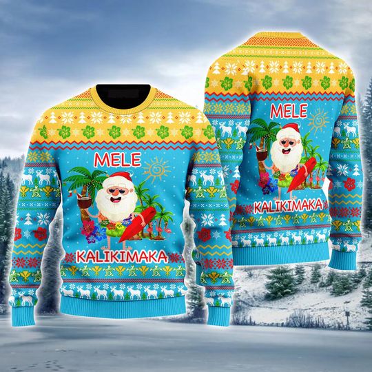 3D Ugly Christmas Sweater, Mele Kalikimaka Christmas Ugly Sweater 3D, Family Christmas Ugly Sweater For Men & Women