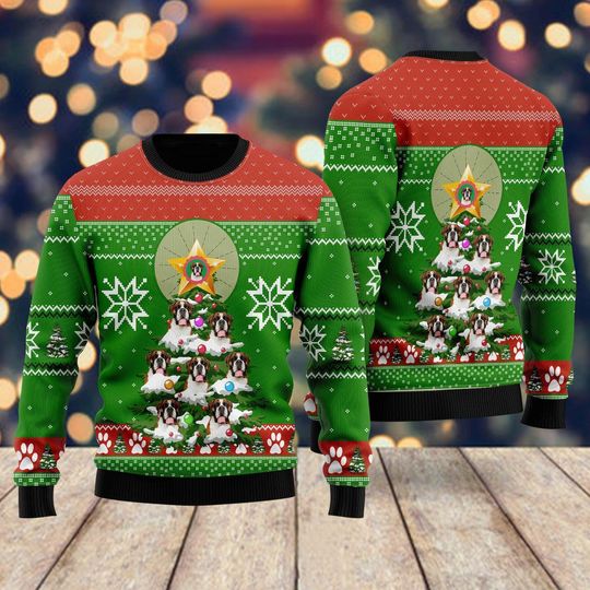 3D Ugly Christmas Sweater, Boxer Pine Tree Christmas Ugly Sweater 3D, Family Christmas Ugly Sweater For Men & Women
