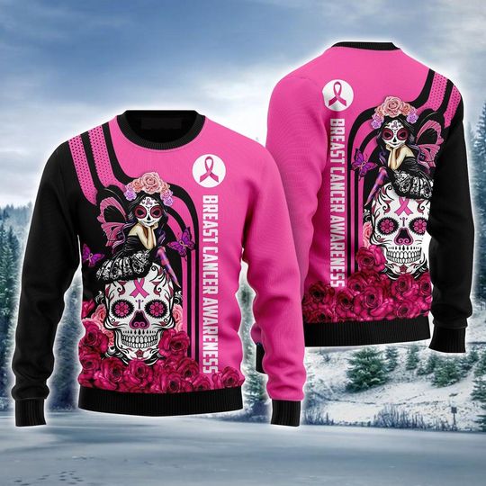 Breast Cancer Awareness Ugly Sweater, Skull Ugly Sweater, Butterfly Girl Ugly Sweater For Men & Women - Perfect Gift For Family, Friends