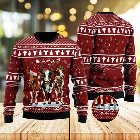 3D Ugly Christmas Sweater, Christmas Cow Lover  Ugly Sweater 3D, Family Christmas Ugly Sweater For Men & Women