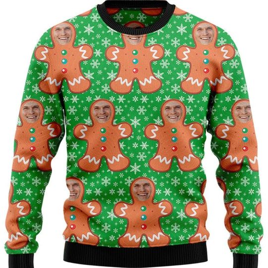 3D Ugly Christmas Sweater, Christmas Face Funny Gingerbread Ugly Sweater 3D, Family Christmas Ugly Sweater For Men & Women