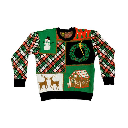 Patchwork Ugly Christmas Sweater - Festive Knit Unisex Christmas Sweater with 3D Details, Holiday Gift