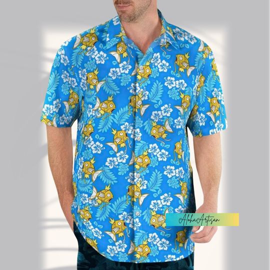 Magikarp Hawaiian Shirt, Magikarp Button Shirt, Summer Vacation Shirt
