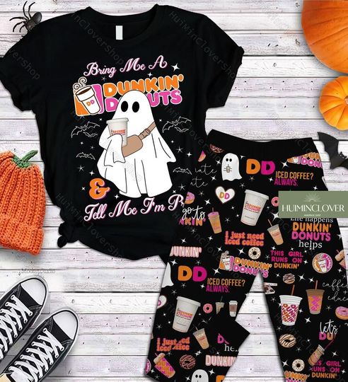 Dunkin Donuts T-Shirt, Dunkin Donuts Halloween Shirt, Dunkin Donuts Pajamas Set, Dunkin Donuts Pants, Halloween Pajamas Set, Donut Tee
