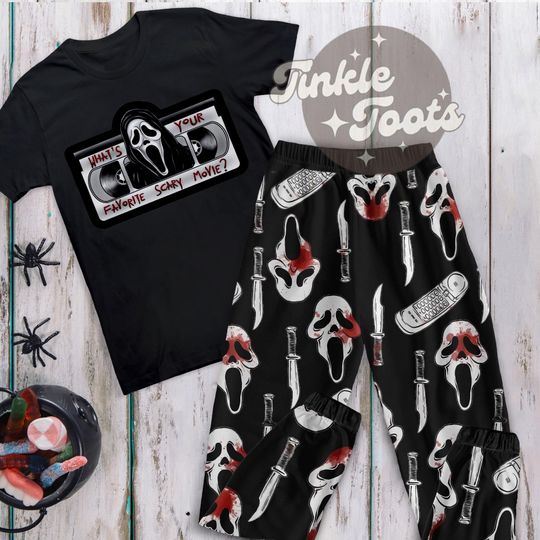 What's Your Favorite Scary Movie Halloween Pajamas Set, Character Horror Movie Pajamas Set, Ghostface Pajamas For Adult And Kids