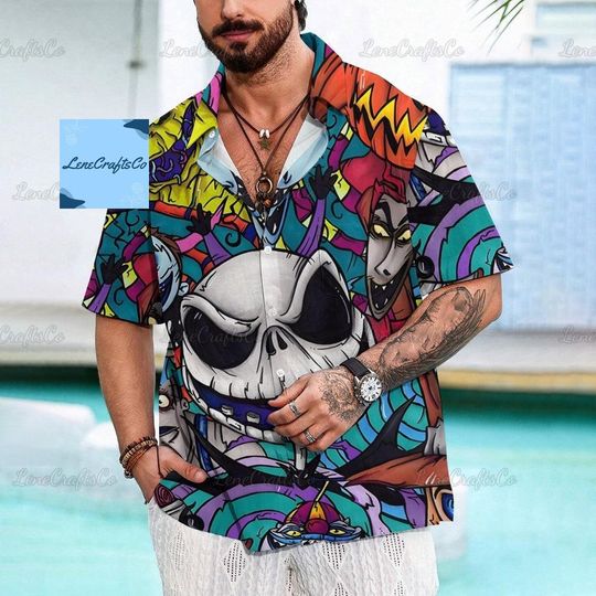 Disney Halloween Hawaiian Shirt, Jack Skellington Button Shirt