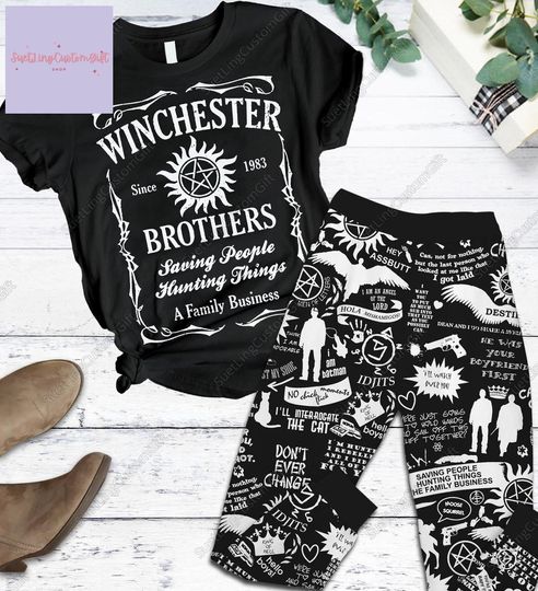 Winchester Brothers Pajamas Set, Winchester Brothers T-Shirt And Pants, Supernatural Pajamas Shirt, Supernatural Gift, Sam And Dean Tee