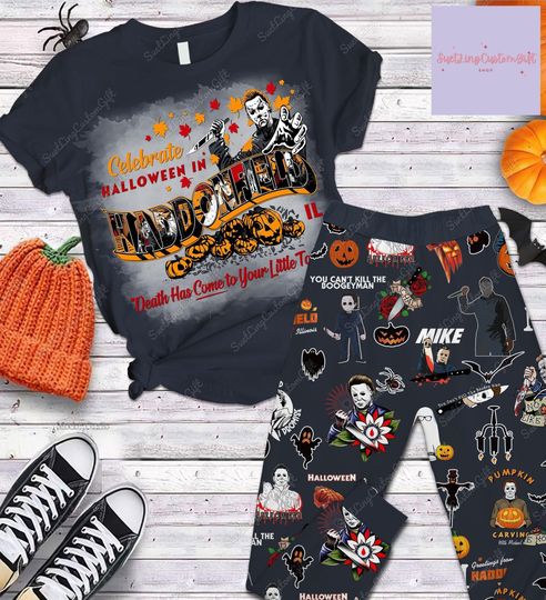 Michael Myers T-Shirt And Pants, Michael Myers Pajamas Set, Halloween Film Matching Pajamas Set, Horror Movie Shirt, Halloween Gifts